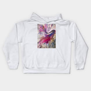 Crimson Bird In Wind Abstract Fluid Art Waves Kids Hoodie